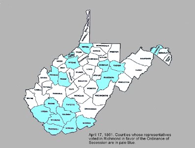 Virginia Secession vote in western Virginia counties. https://sites.google.com/site/wvotherhistory/richmond-secession-convent Virginia Secession vote in western Virginia counties. https://sites.google.com/site/wvotherhistory/richmond-secession-convent